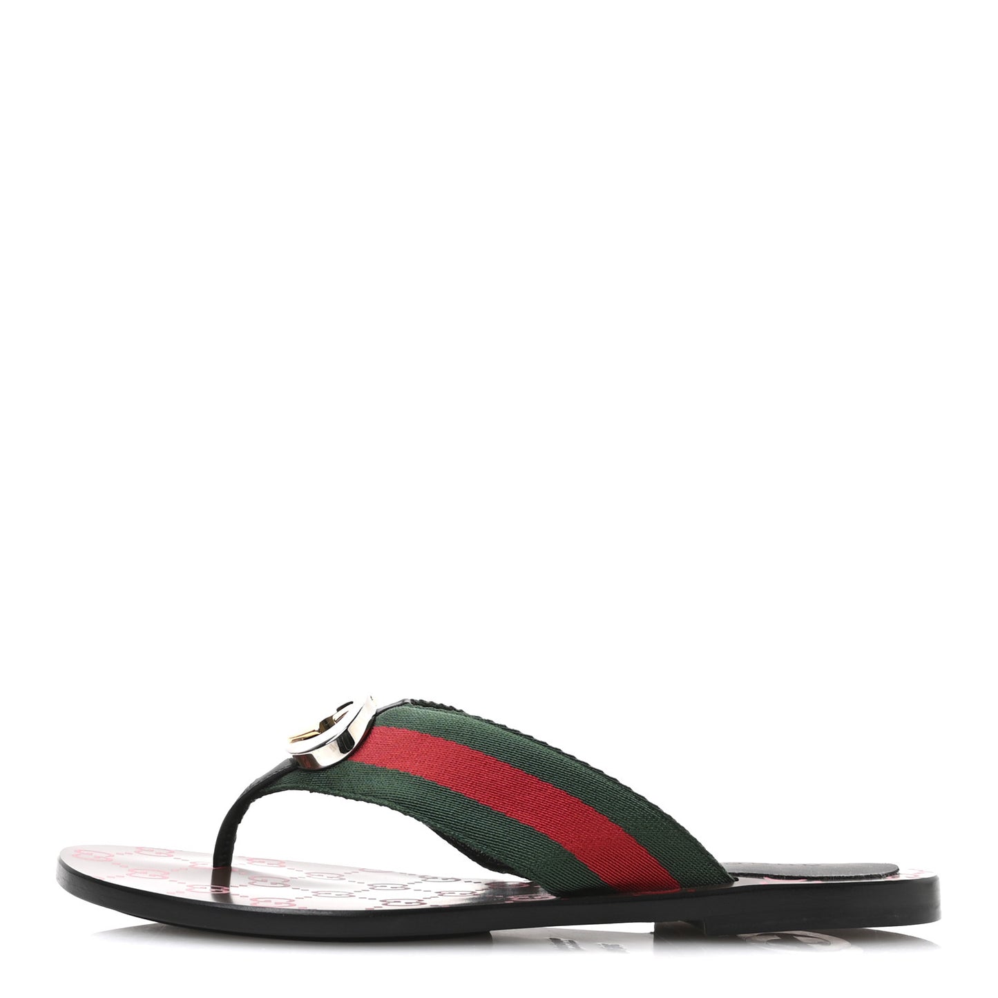 Nylon Calfskin Web GG Monogram Womens Thong Sandals 36.5 Green Red Cocoa