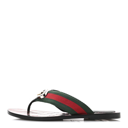 Gucci Nylon Calfskin Web GG Monogram Womens Thong Sandals 36.5 Green Red Cocoa 1 of 8