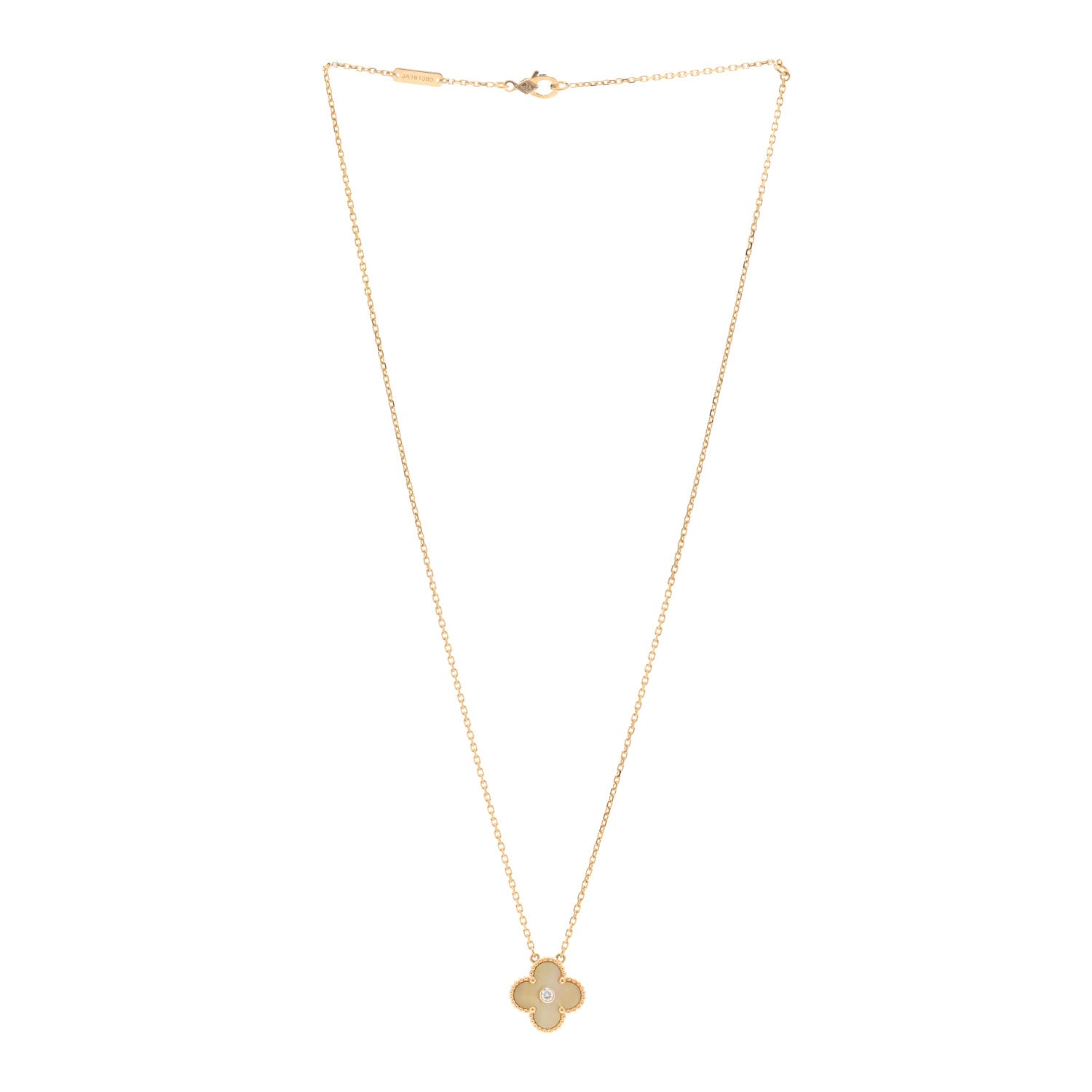 Van Cleef & Arpels 18K Yellow Gold Diamond Yellow Mother of Pearl Vintage Alhambra Pendant Necklace 3 of 5