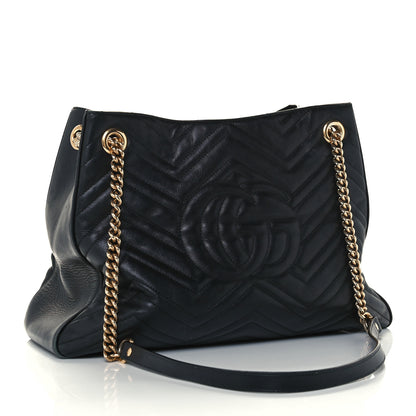 Gucci Calfskin Matelasse Medium GG Marmont Shoulder Tote Bag Black 3 of 11