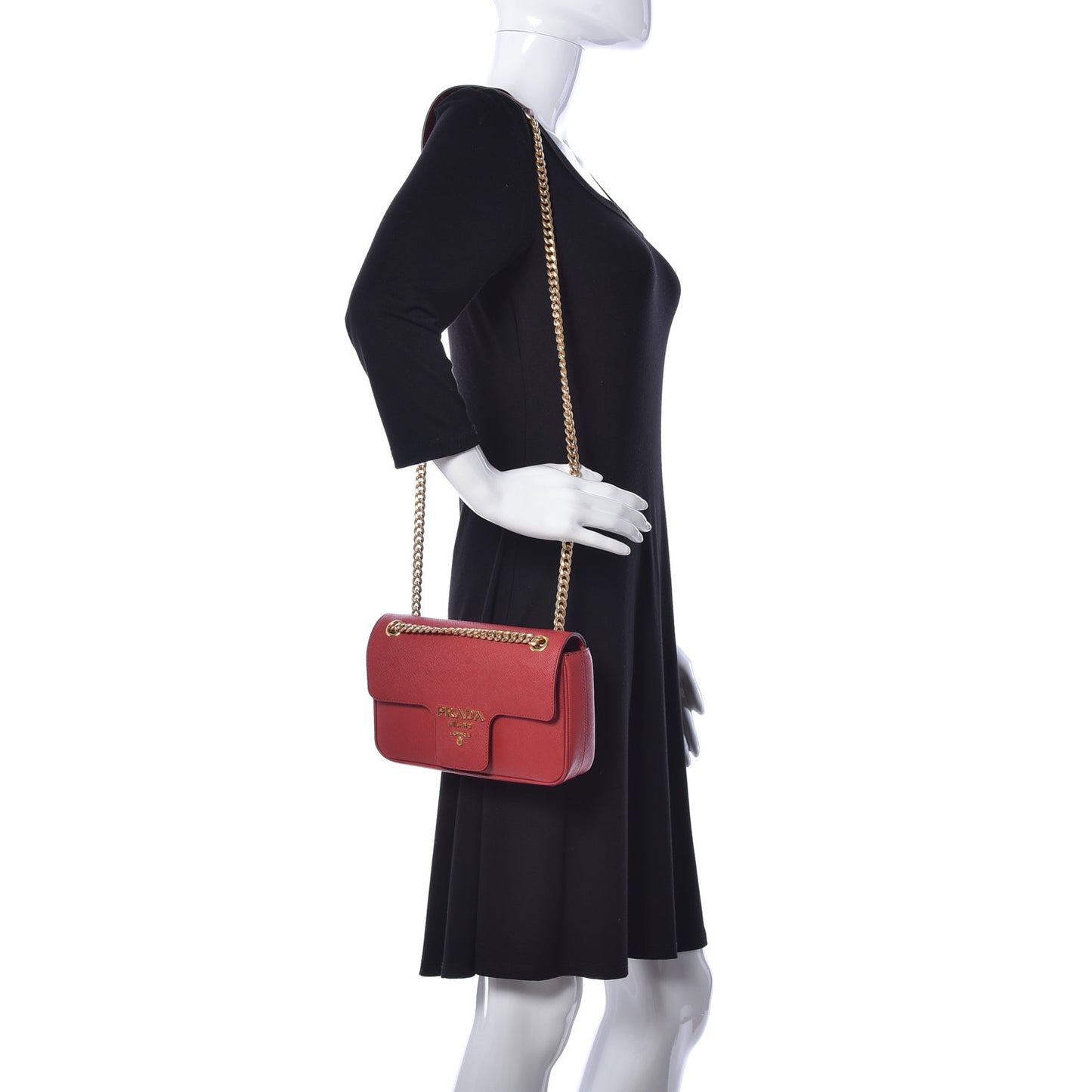 Saffiano Pattina Chain Crossbody Bag Fuoco