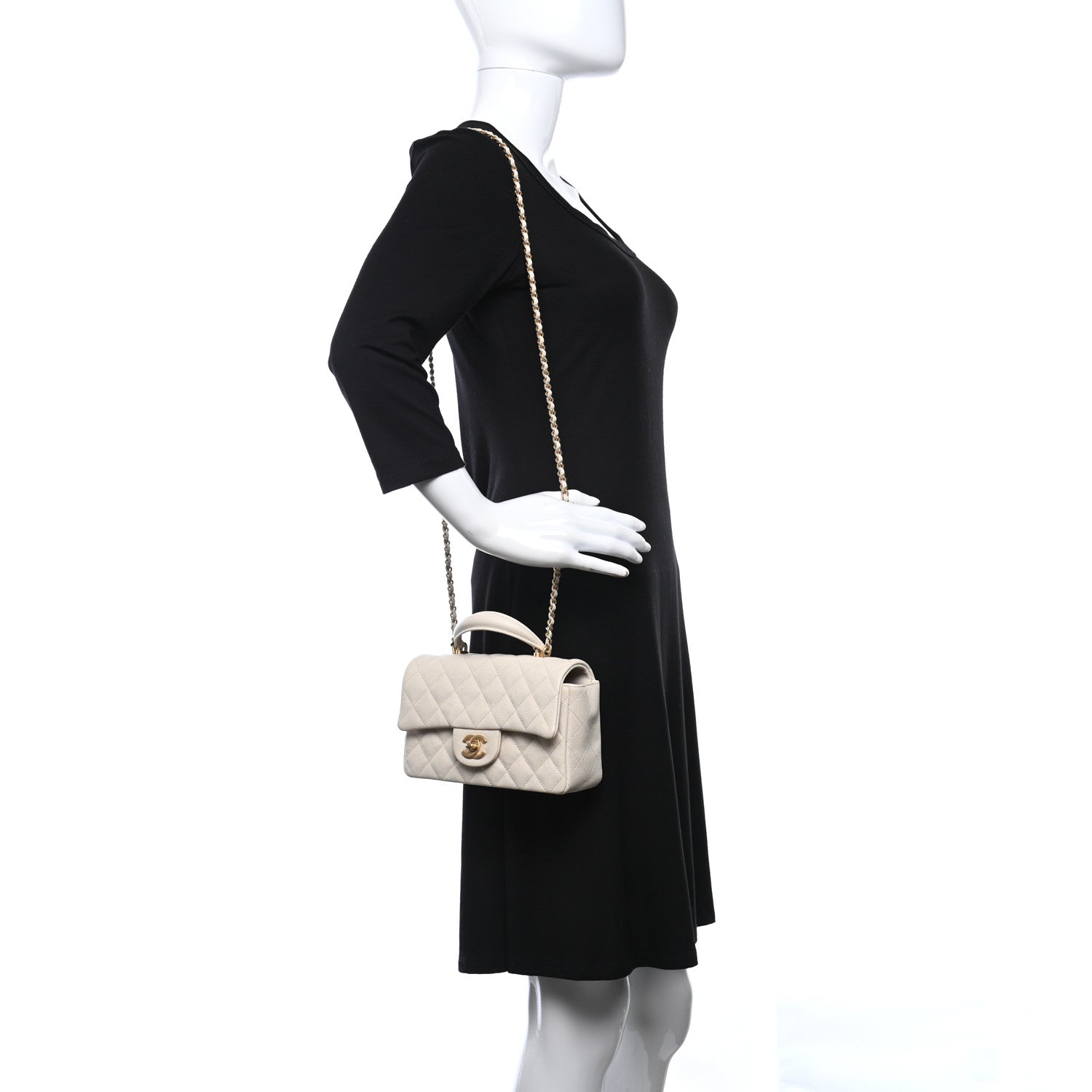 Chanel Caviar Quilted Mini Top Handle Rectangular Flap Beige 2 of 11