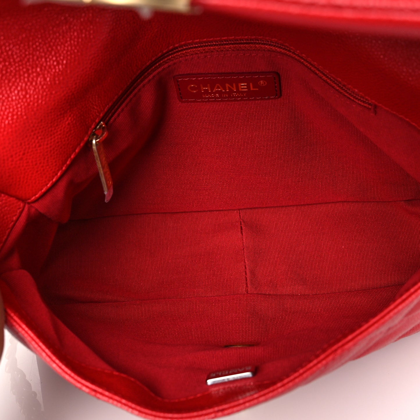 Shiny Caviar Quilted Large Chain Melody Flap Red