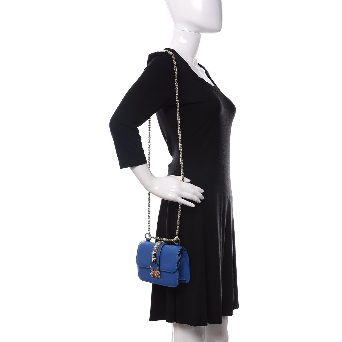 Vitello Mini Glam Lock Rockstud Flap Blue