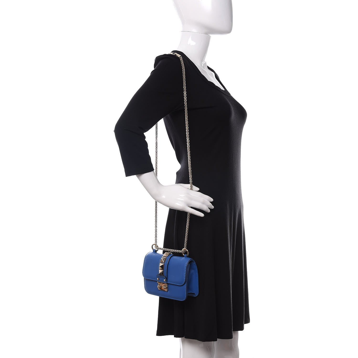 Valentino Garavani Vitello Mini Glam Lock Rockstud Flap Blue 2 of 9