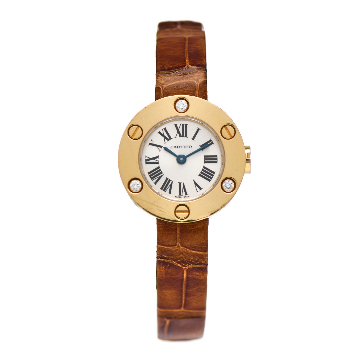 Cartier 18K Yellow Gold Alligator Diamond 23mm Love Quartz Watch Brown 1 of 4