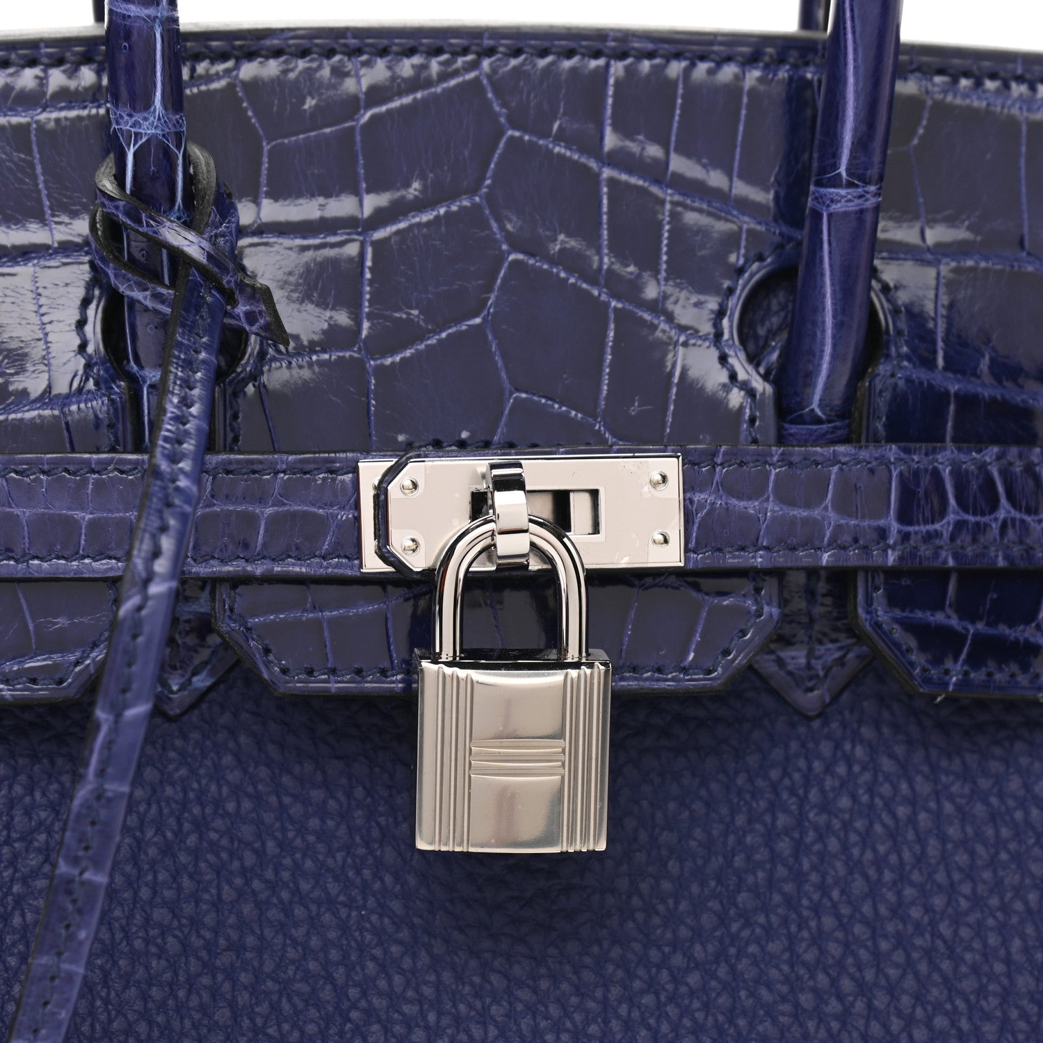 Hermes Togo Shiny Niloticus Crocodile Birkin Touch 25 Bleu Encre 10 of 10