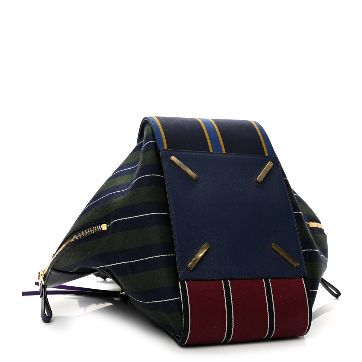 Canvas Calfskin Stripes Hammock Shoulder Bag Blue Red