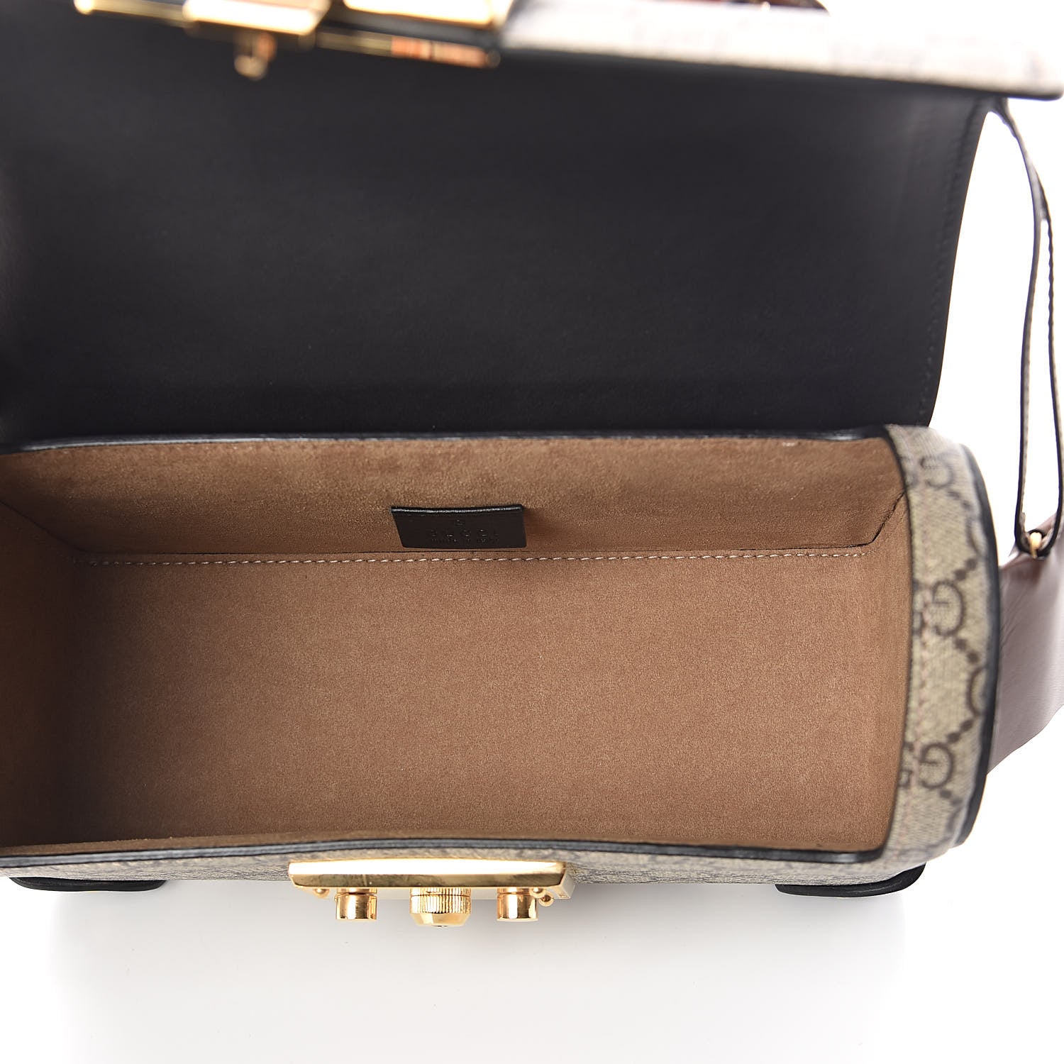 Gucci GG Supreme Monogram Small Padlock Bamboo Shoulder Bag Beige Black Cuir 5 of 8