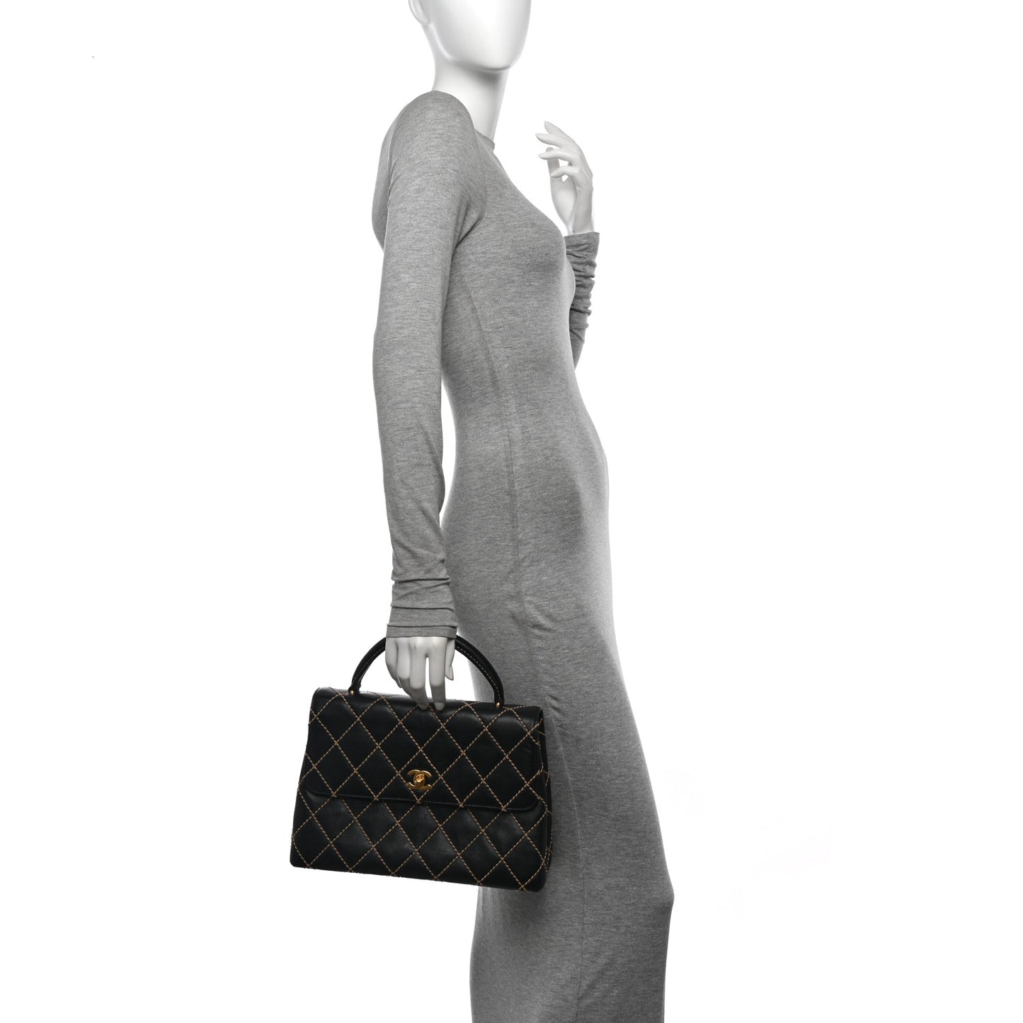 Calfskin Wild Stitch Surpique Jumbo Kelly Flap Bag Black