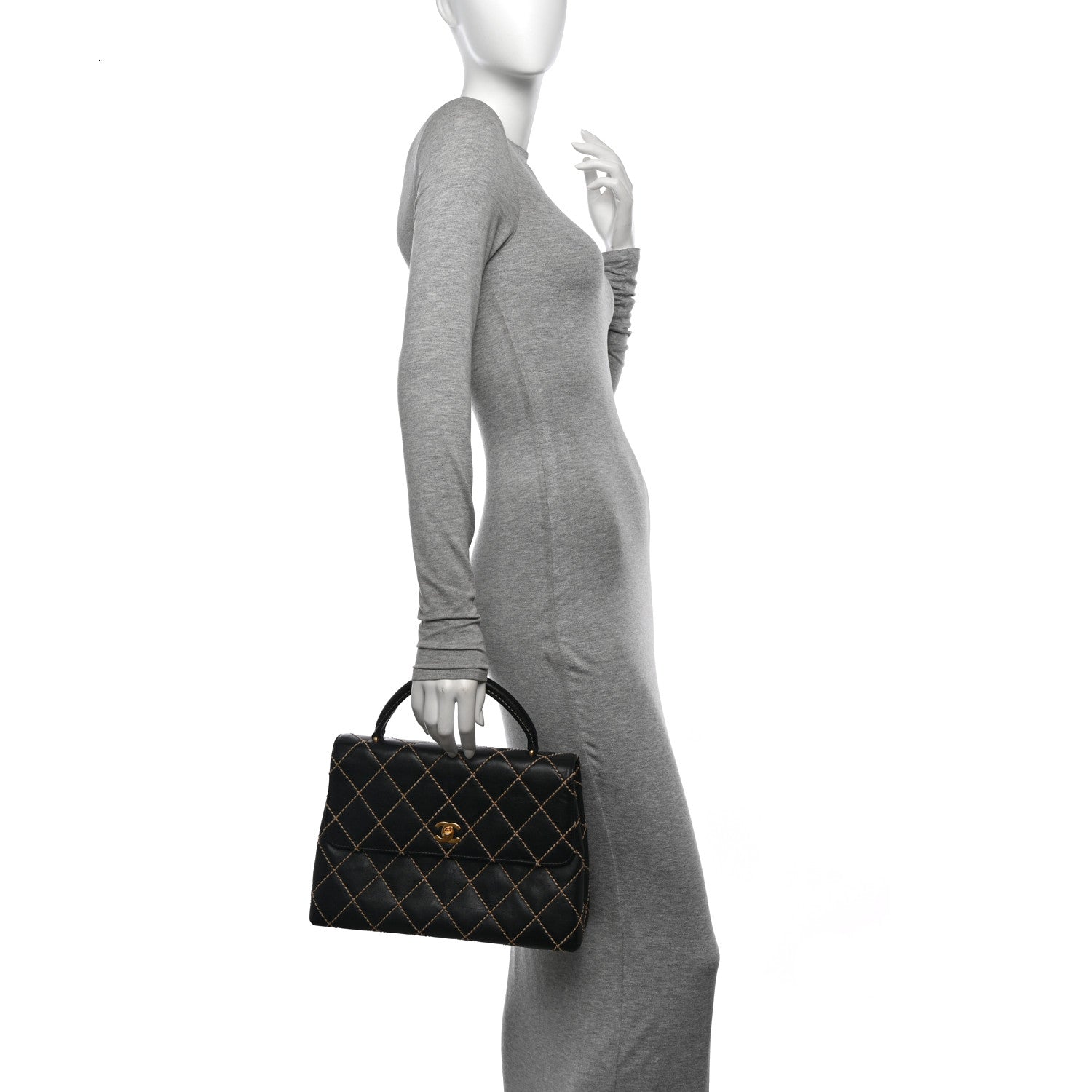 Chanel Calfskin Wild Stitch Surpique Jumbo Kelly Flap Bag Black 2 of 14