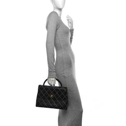 Chanel Calfskin Wild Stitch Surpique Jumbo Kelly Flap Bag Black 2 of 14