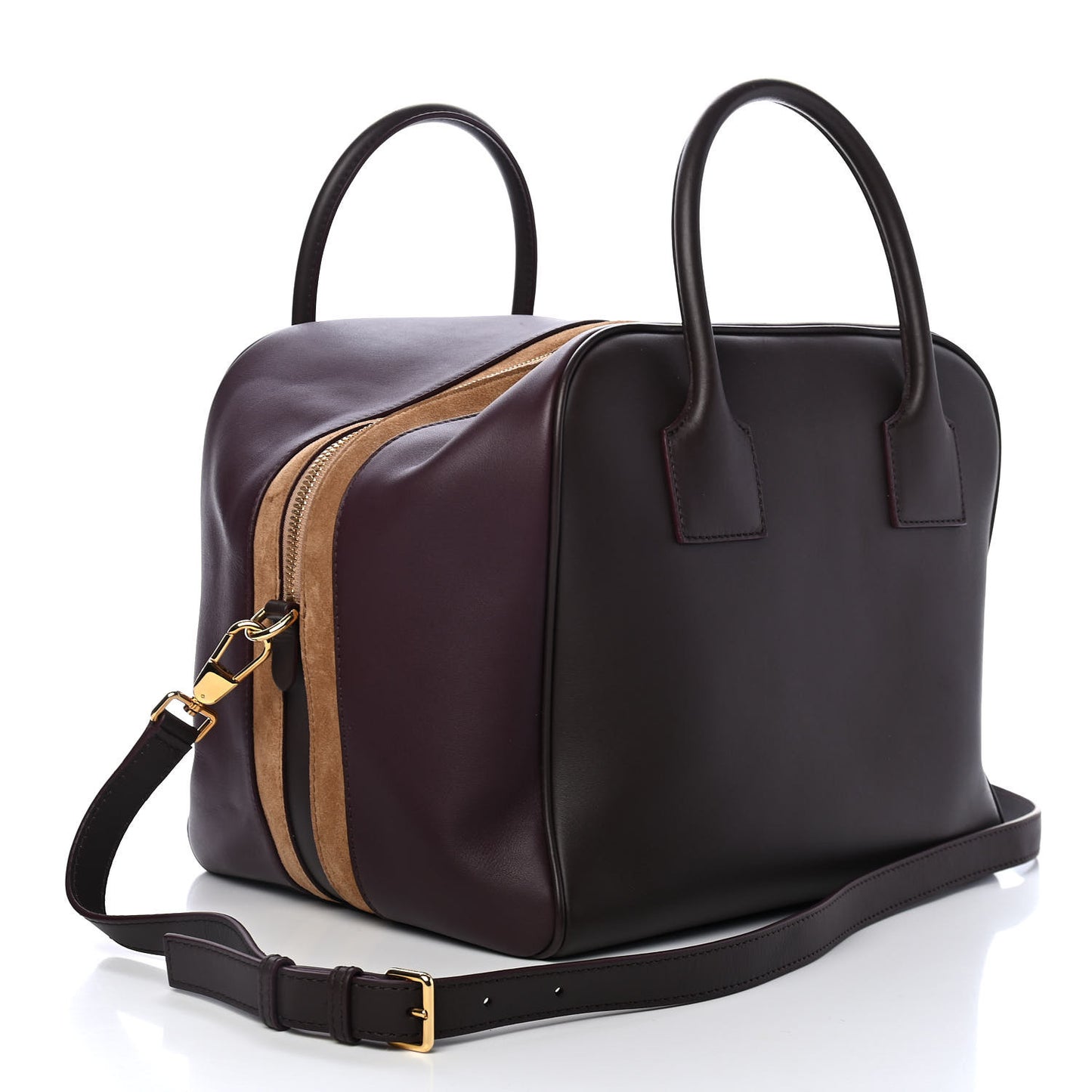 Smooth Calfskin Medium Cube Bowling Bag Mahogany