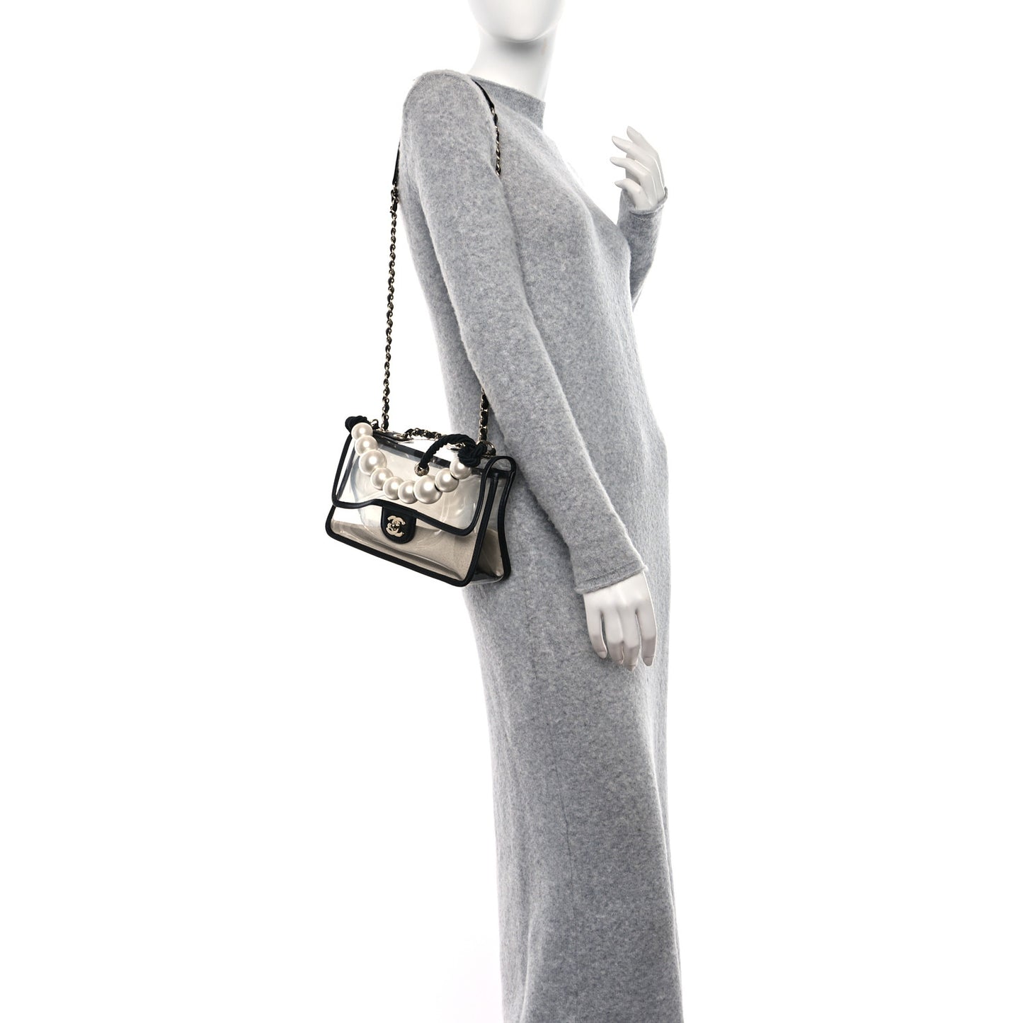 Lambskin PVC Sand By The Sea Flap With Pearl Strap Black