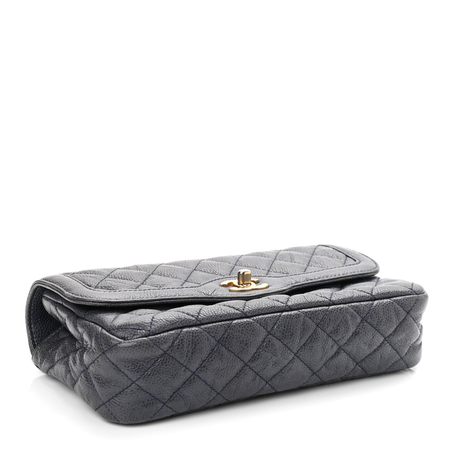 Crumpled Grained Calfskin Small Two Tone Flap Navy