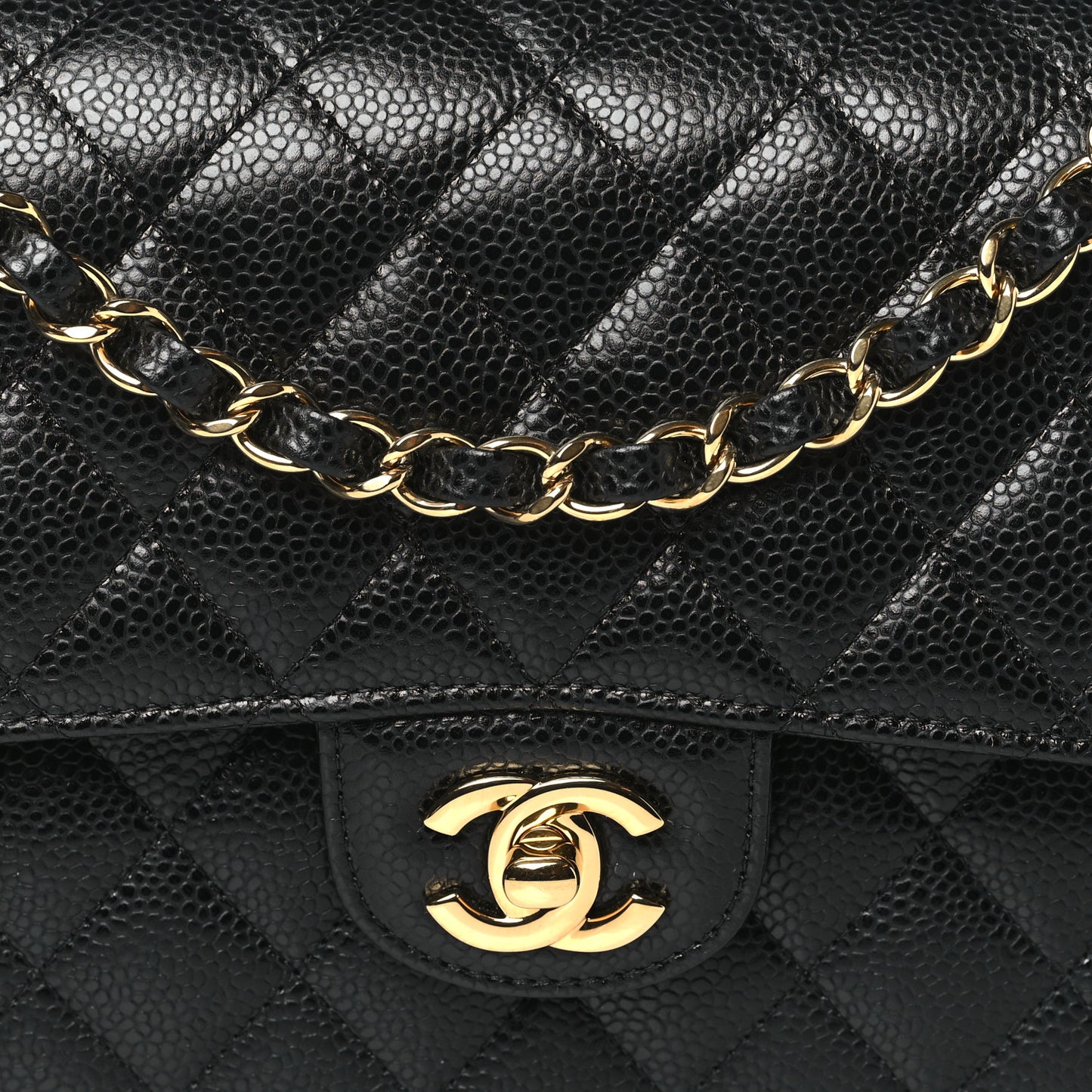 Caviar Quilted Medium Double Flap Black