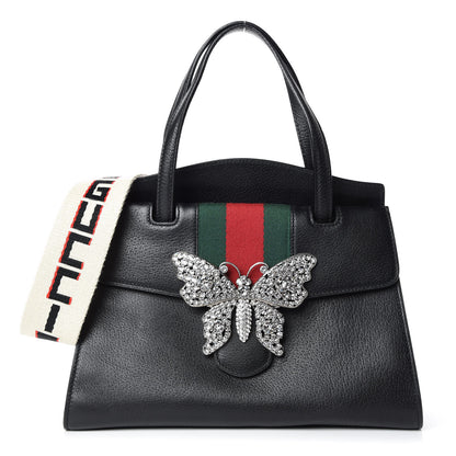Gucci Grained Calfskin Web Crystal Butterfly Stripe Medium Totem Top Handle Bag Black 1 of 13