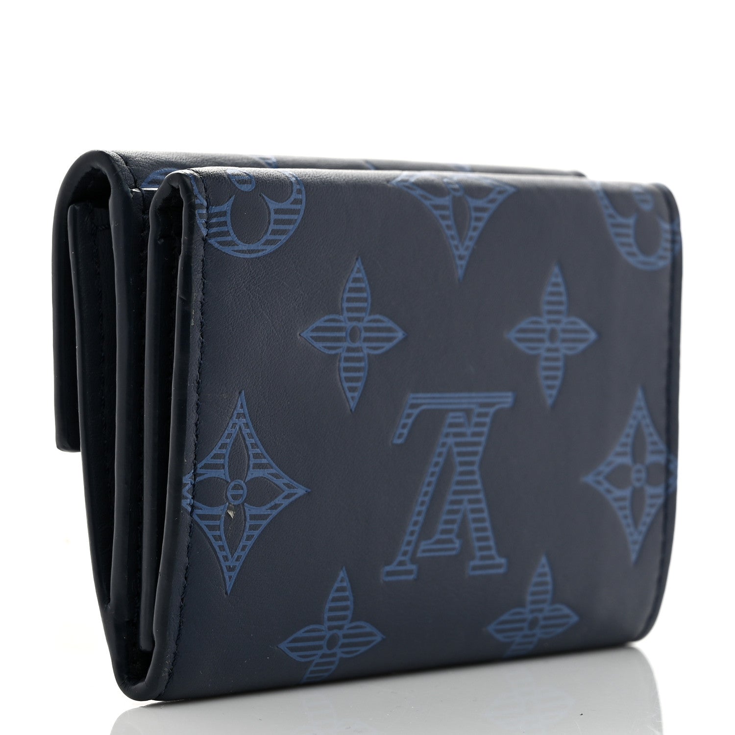 Louis Vuitton Calfskin Monogram Shadow Discovery Compact Wallet Navy 3 of 6