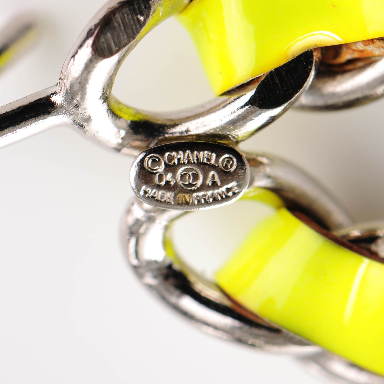 Chanel Patent Chain CC Double Strand Belt Silver Neon Green 5 of 5
