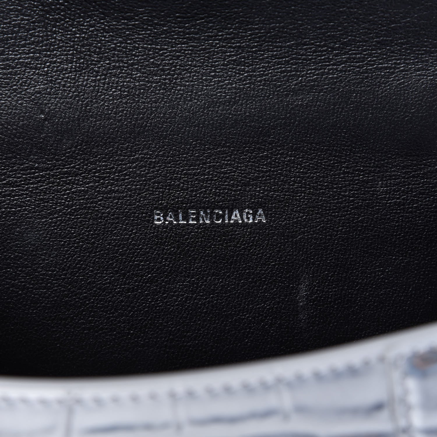 Balenciaga Metallic Calfskin Crocodile Embossed Hourglass Top Handle Bag XS Silver 8 of 10