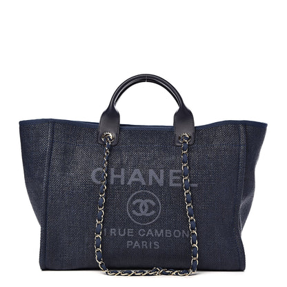 Chanel Woven Straw Raffia Large Deauville Tote Dark Blue 1 of 11