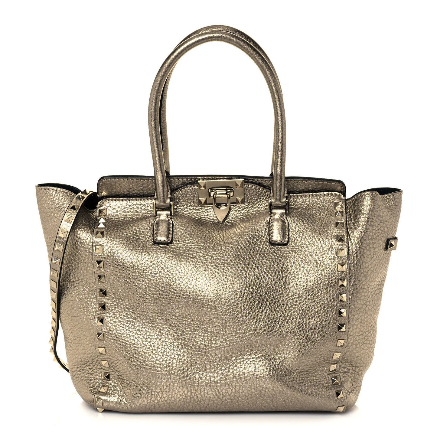 Metallic Grained Calfskin Rockstud Double Handle Tote Sasso