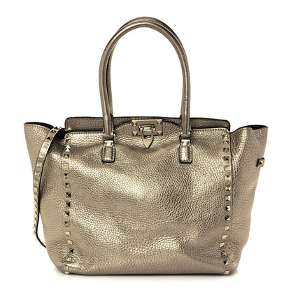 Valentino Garavani Metallic Grained Calfskin Rockstud Double Handle Tote Sasso 1 of 14