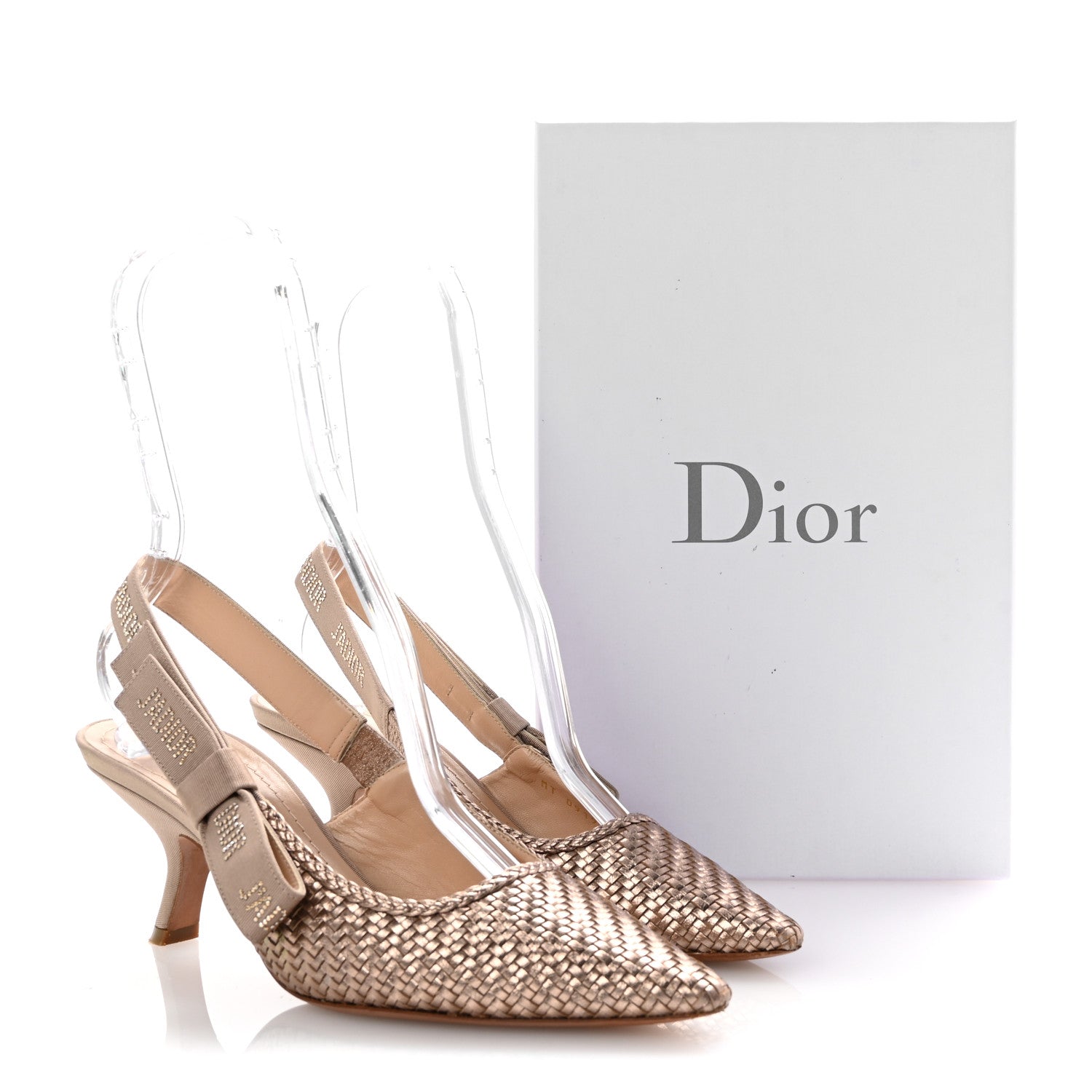 Christian Dior Laminated Calfskin Ribbon Crystal Woven J'Adior Slingback 65mm Pumps 37.5 Copper 10 of 10