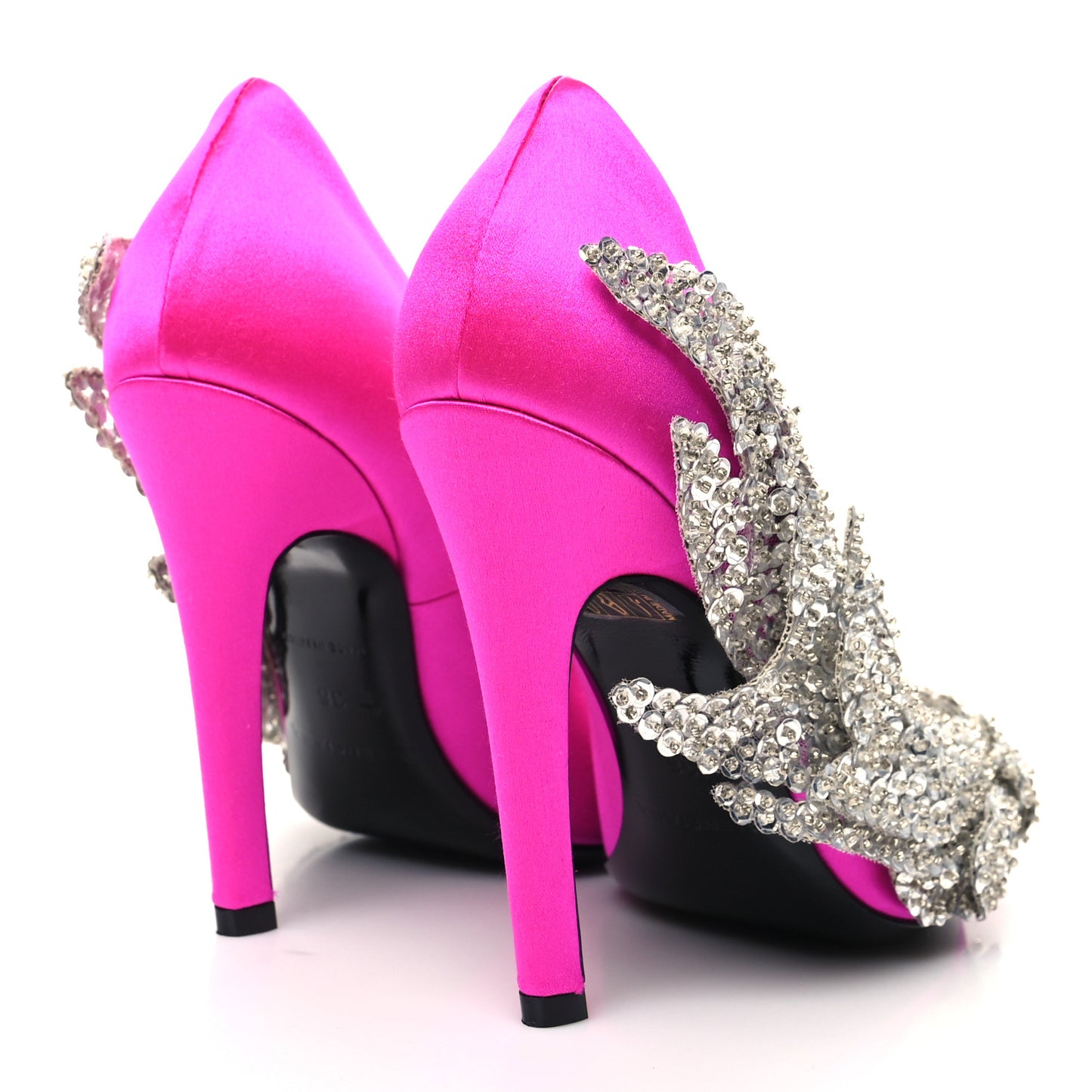 Satin Crystal Embellished Talon Slash Pumps 36 Rose Fuchsia