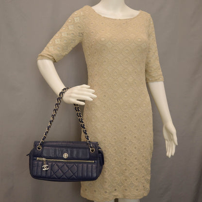 Chanel Calfskin Perforated 50's Satchel Marine Fonce 2 of 8