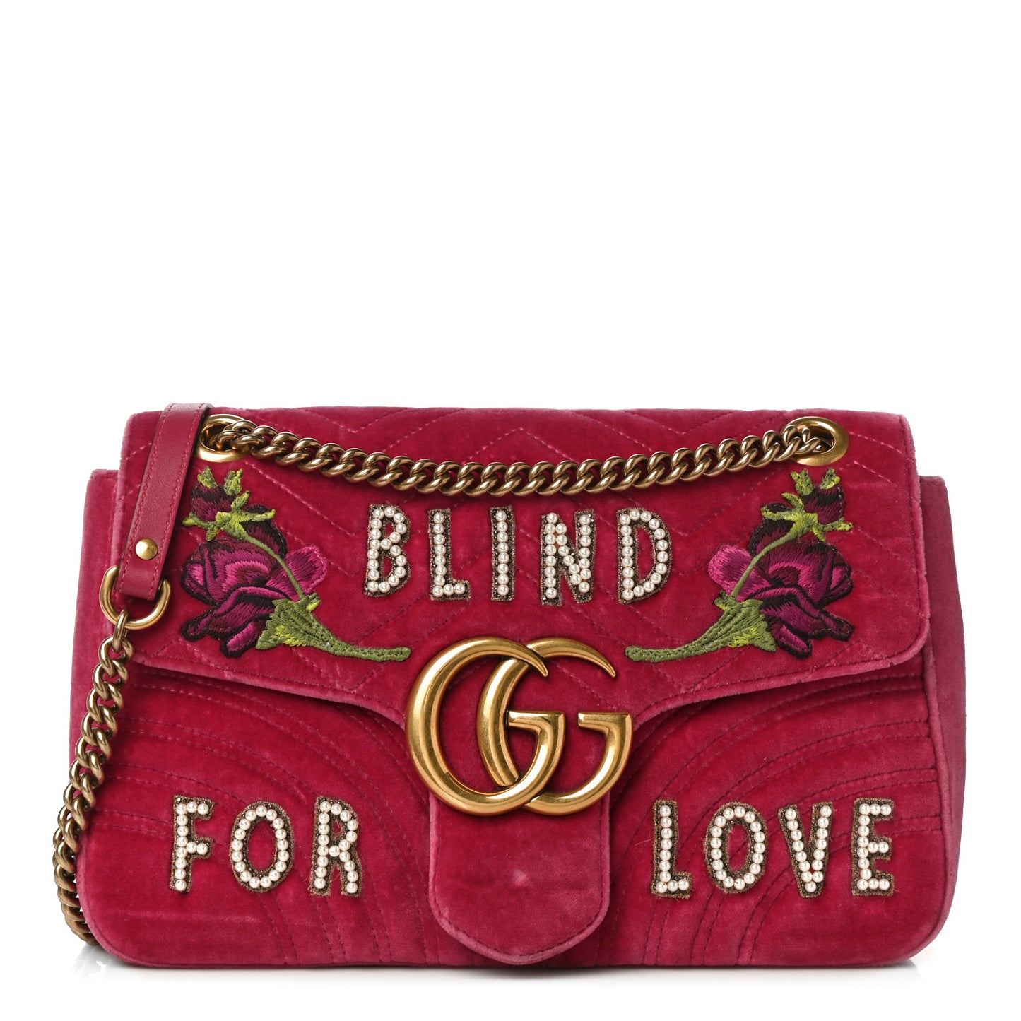 Velvet Matelasse Blind for Love Embroidered Medium GG Marmont Shoulder Bag Light Raspberry Rose Multicolor