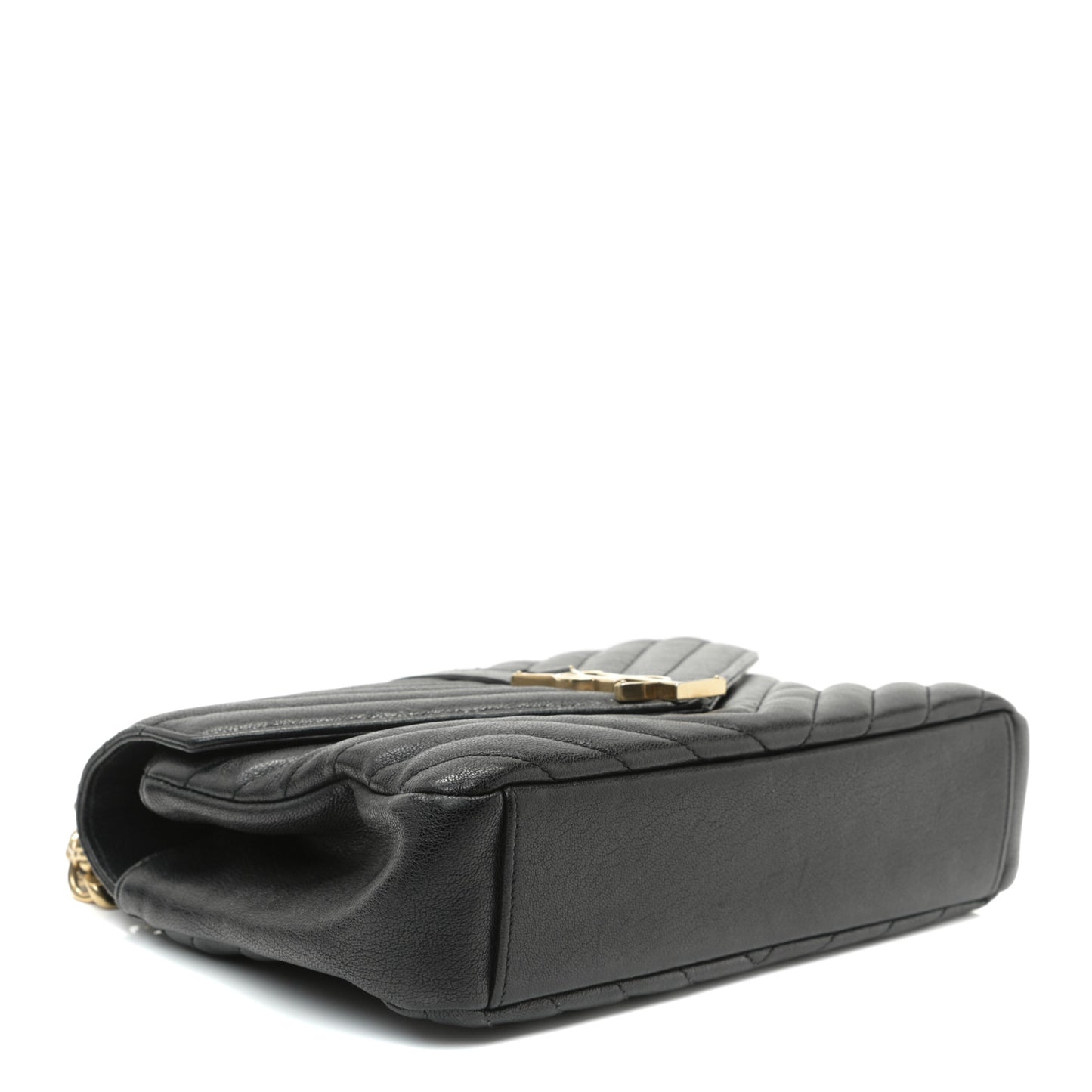 Sheepskin Matelasse Chevron Monogram Medium College Bag Black