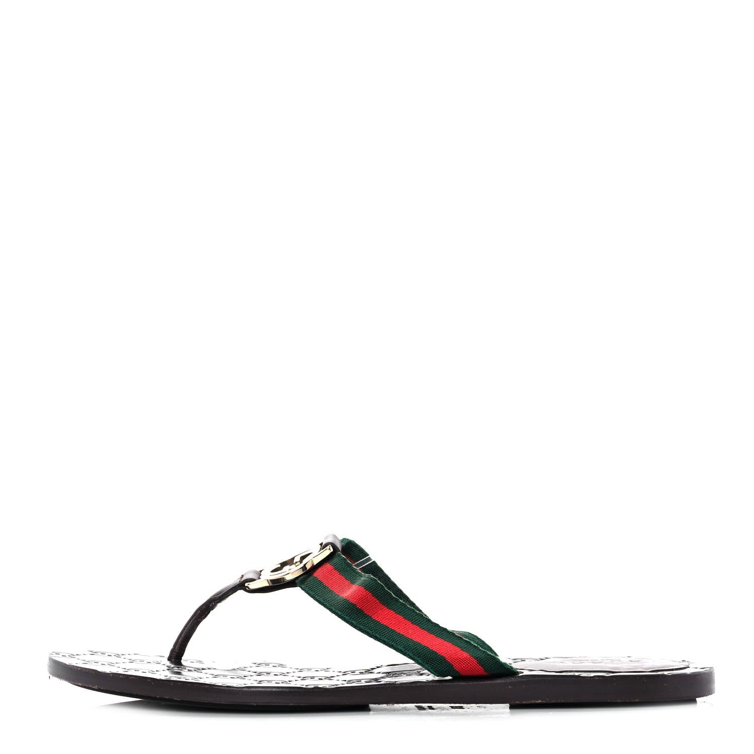 Gucci Nylon Calfskin Web GG Monogram Womens Thong Sandals 37.5 Green Red Cocoa 1 of 7