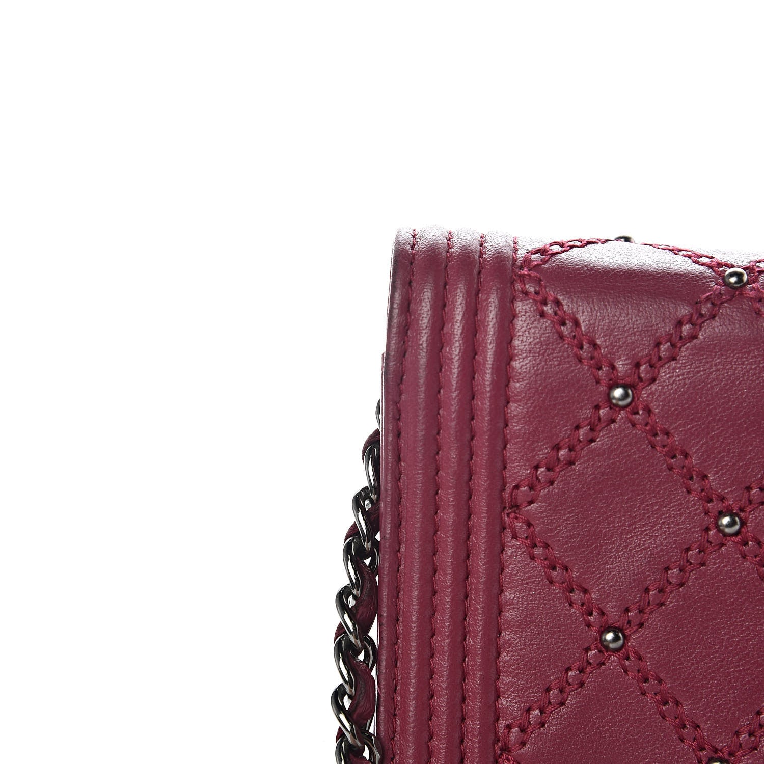 Chanel Calfskin Studded Quilted Boy Wallet On Chain WOC Dark Pink 17 of 22