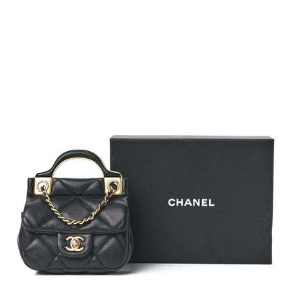 Chanel Calfskin Quilted Lady Handle Flap Card Holder With Chain Black 14 of 14