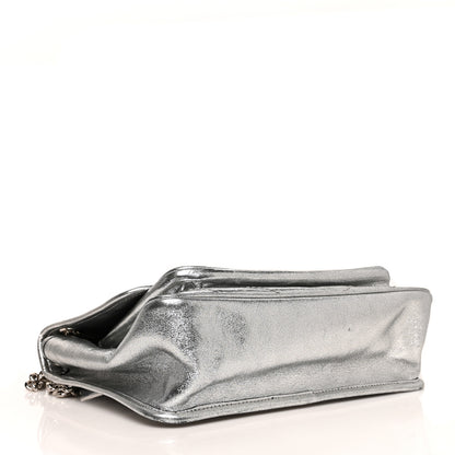 Saint Laurent Metallic Lambskin Matelasse Monogram Medium Niki Chain Satchel Argento 4 of 10
