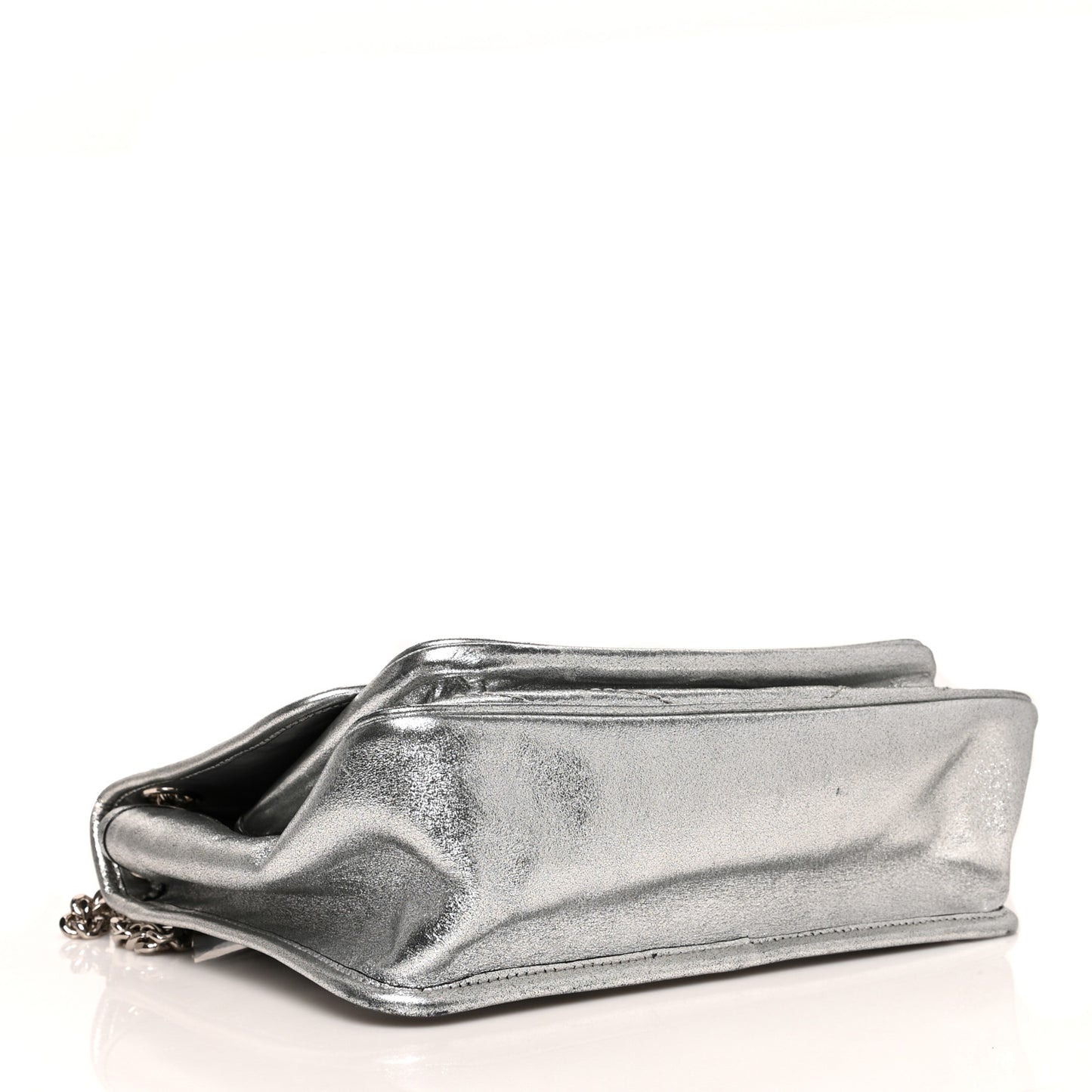 Metallic Lambskin Matelasse Monogram Medium Niki Chain Satchel Argento
