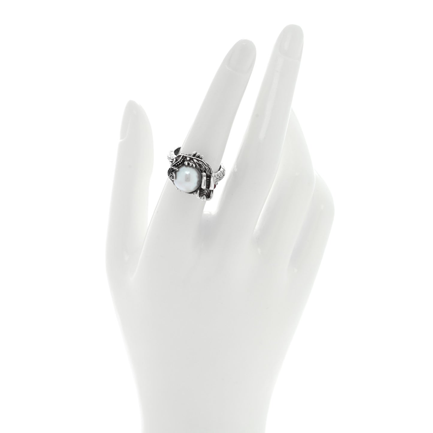 Sterling Silver Ruby Black Sapphire Pearl Legends Naga Small Dragon Ring 54 6.75