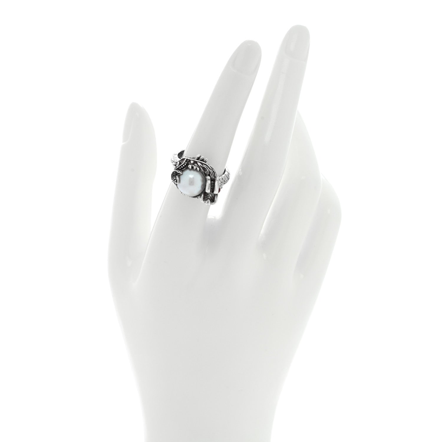 John Hardy Sterling Silver Ruby Black Sapphire Pearl Legends Naga Small Dragon Ring 54 6.75 2 of 5