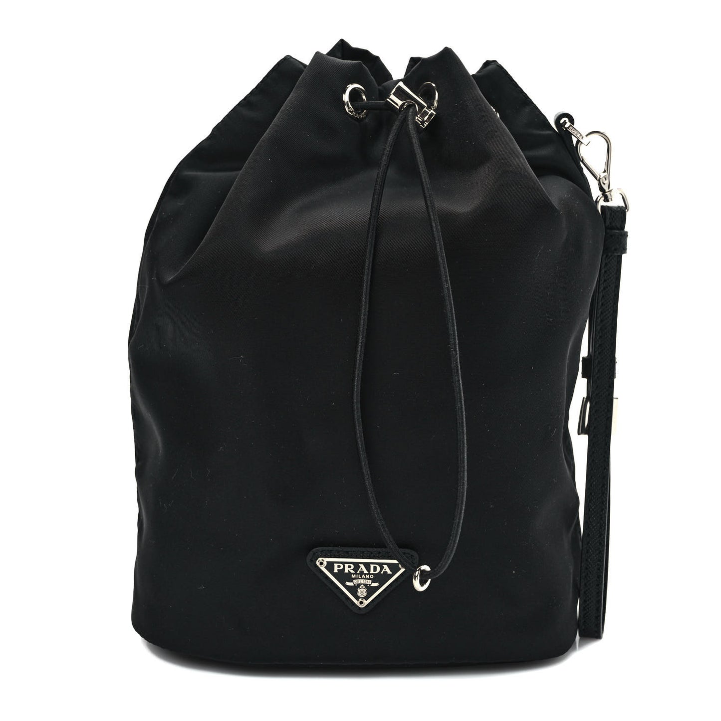 Saffiano Tessuto Nylon Vela Bucket Wristlet Black