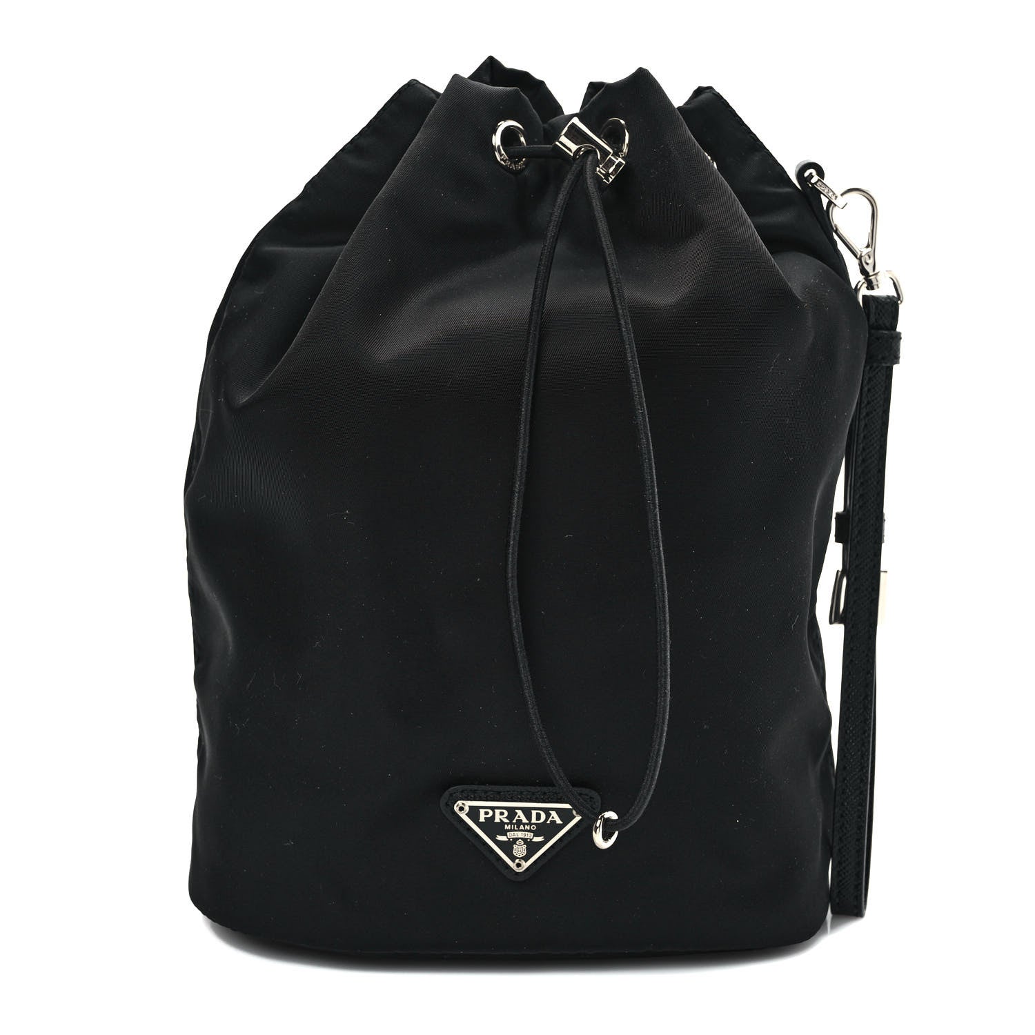 Prada Saffiano Tessuto Nylon Vela Bucket Wristlet Black 1 of 10