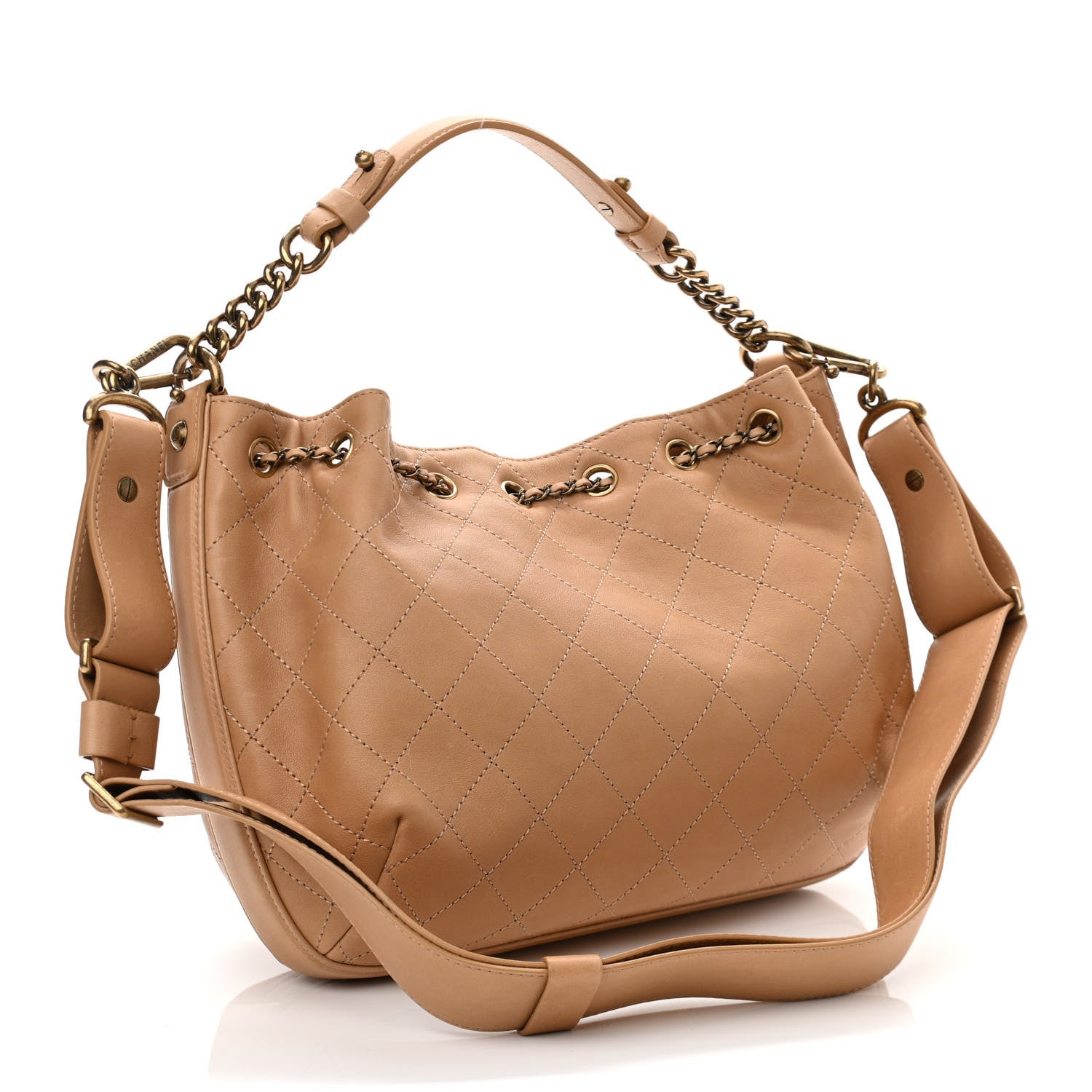 Chanel Calfskin Stitched Medium Drawstring CC Bag Beige 3 of 10