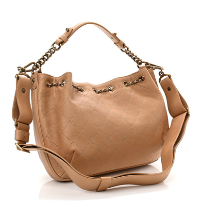 Chanel Calfskin Stitched Medium Drawstring CC Bag Beige 3 of 10