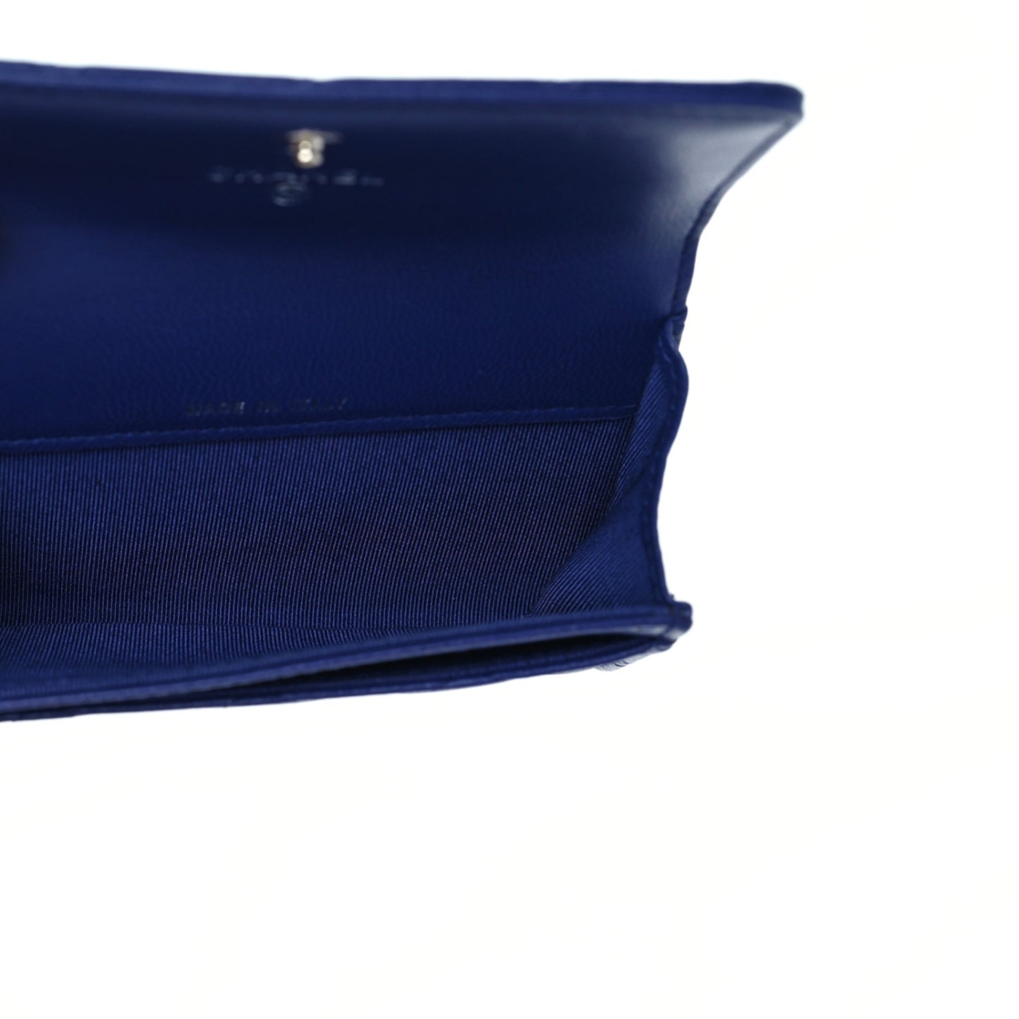Lambskin Quilted Flap Card Holder Navy