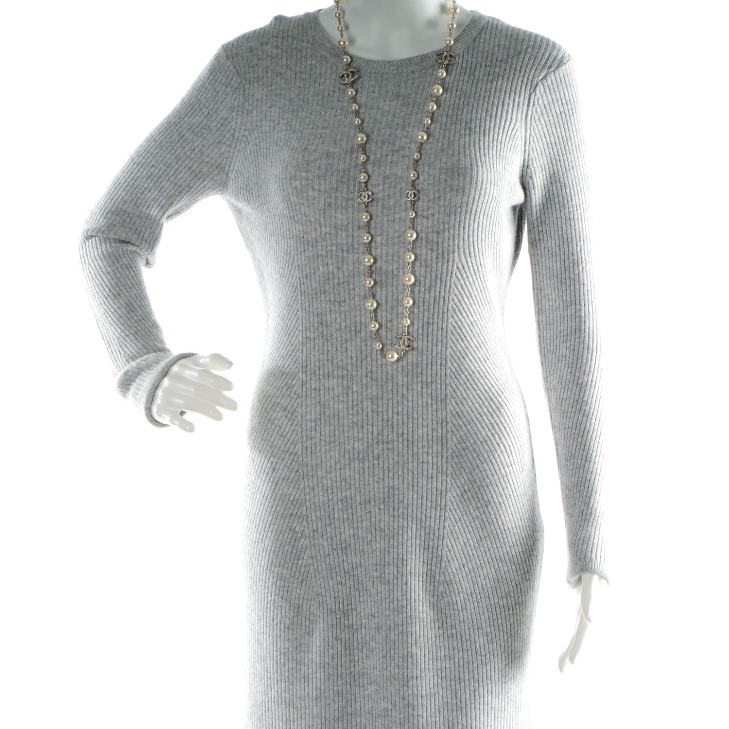 Chanel Crystal Pearl CC Long Necklace Silver 2 of 4