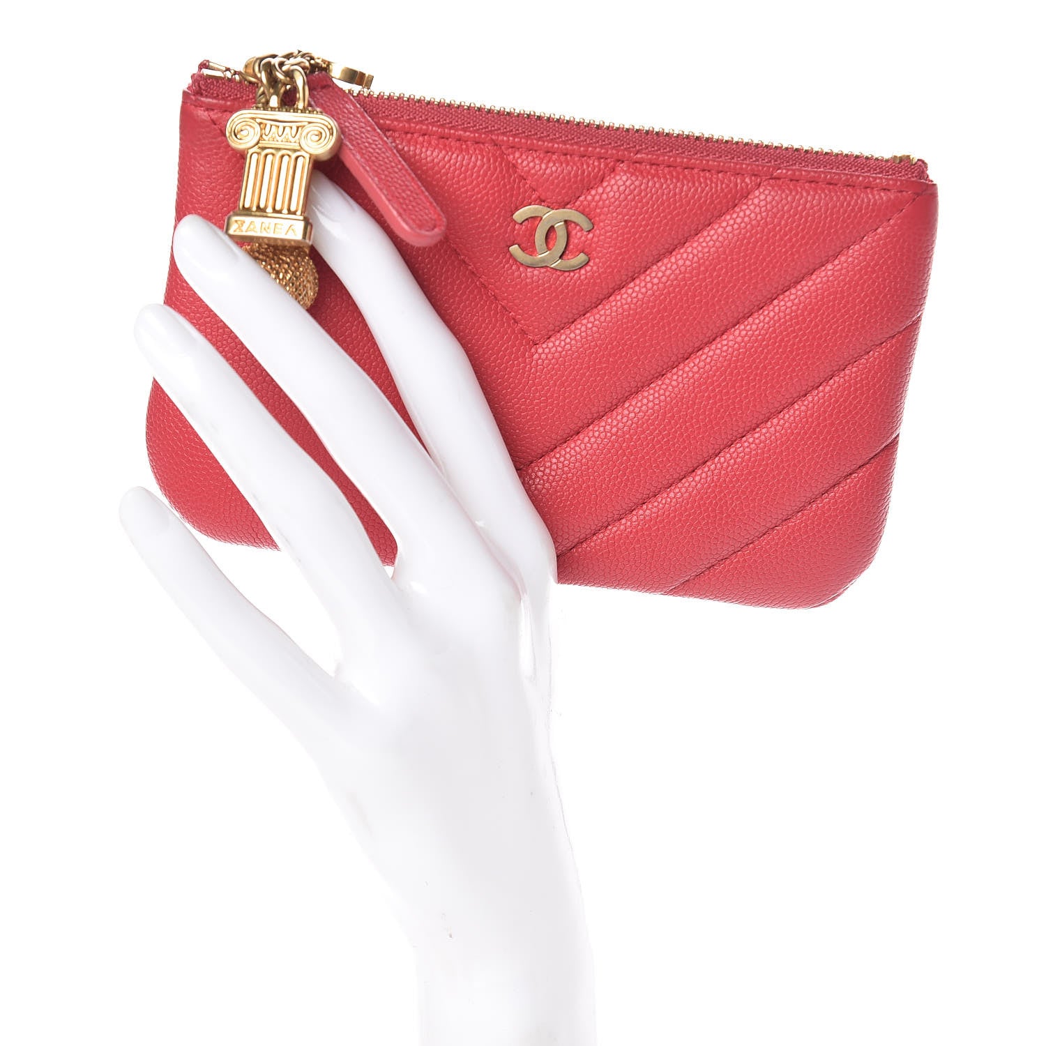 Chanel Caviar Chevron Quilted Small Ancient Greek Charms Cosmetic Case Dark Pink 2 of 8