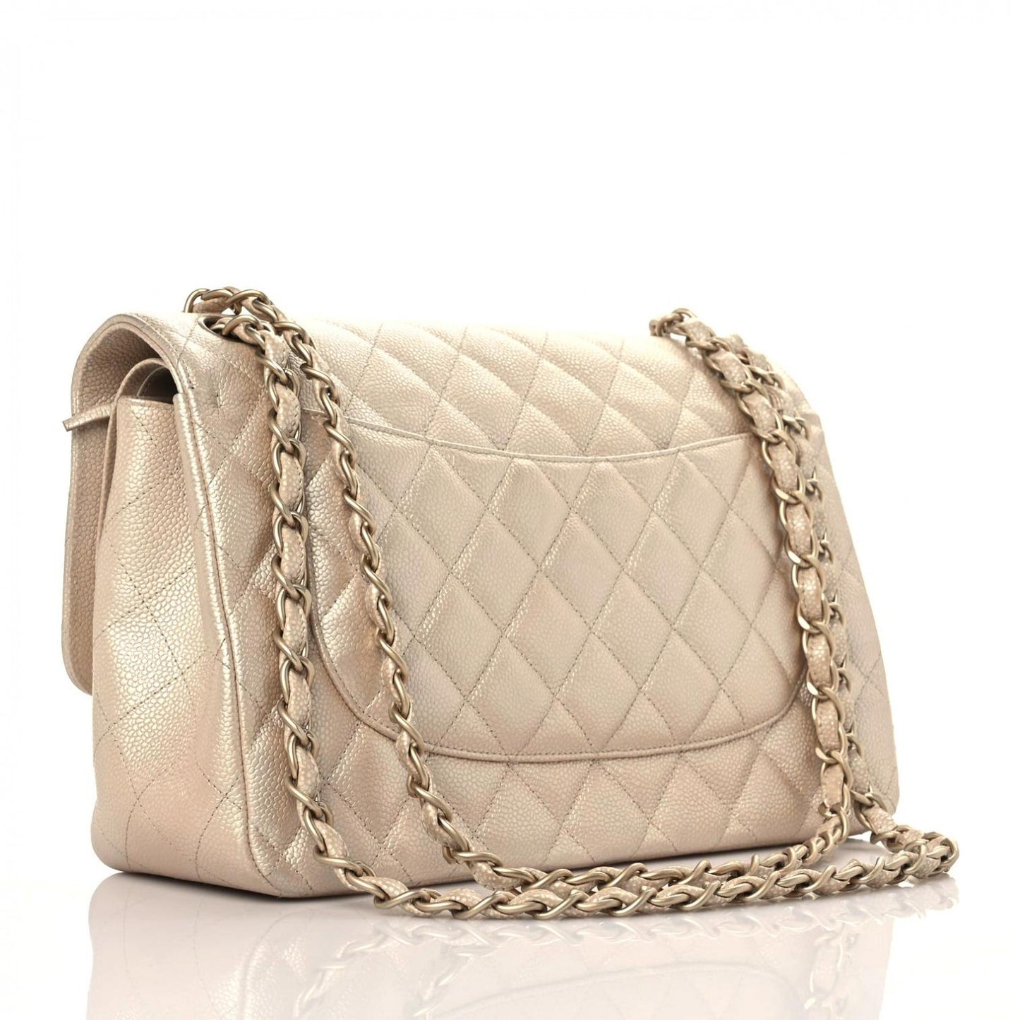 Iridescent Caviar Quilted Jumbo Double Flap Beige