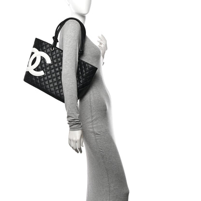 Chanel Calfskin Quilted Large Cambon Tote Black Whtie 2 of 11