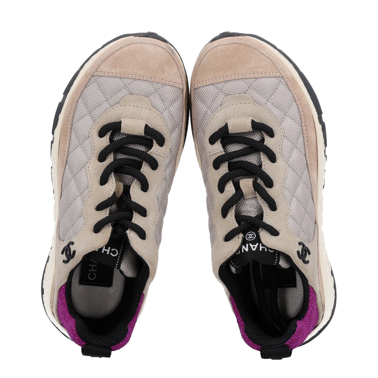 Chanel Mesh Suede Calfskin CC Sneakers 36 Light Beige Purple Beige 3 of 10