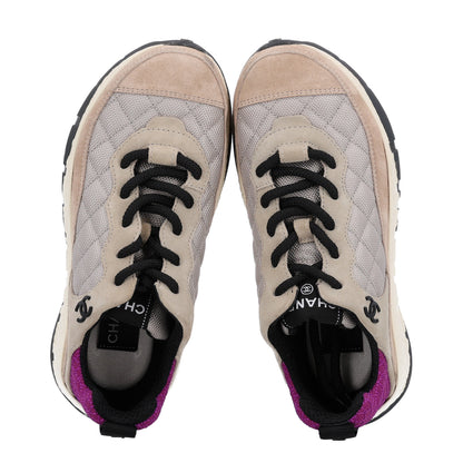 Chanel Mesh Suede Calfskin CC Sneakers 36 Light Beige Purple Beige 3 of 10